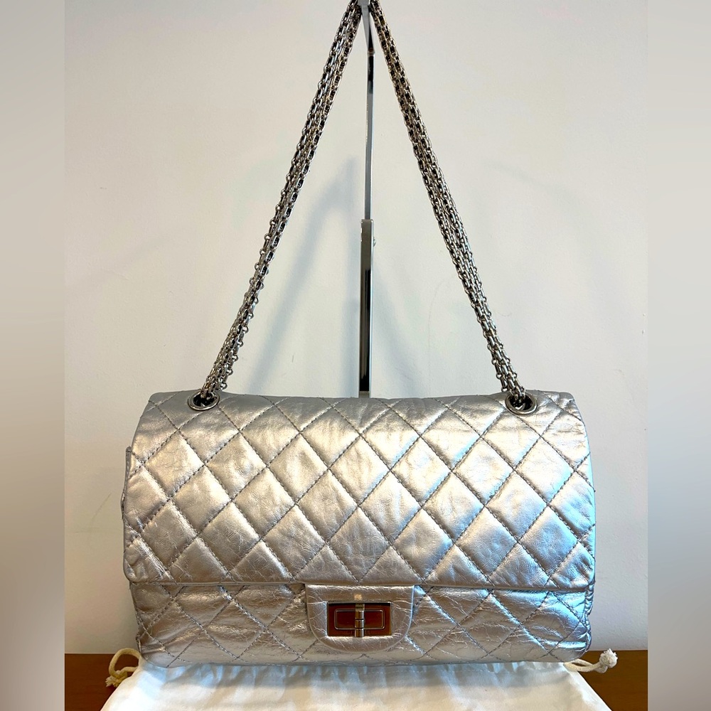 Chanel Metallic Silver Reissue Quilted Classic Calfskin Jumbo Flap Bag 227